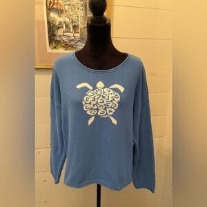 Escape by Habitat 100% Cotton Coastal Grandma Core Sweater turtle Blue Size LG